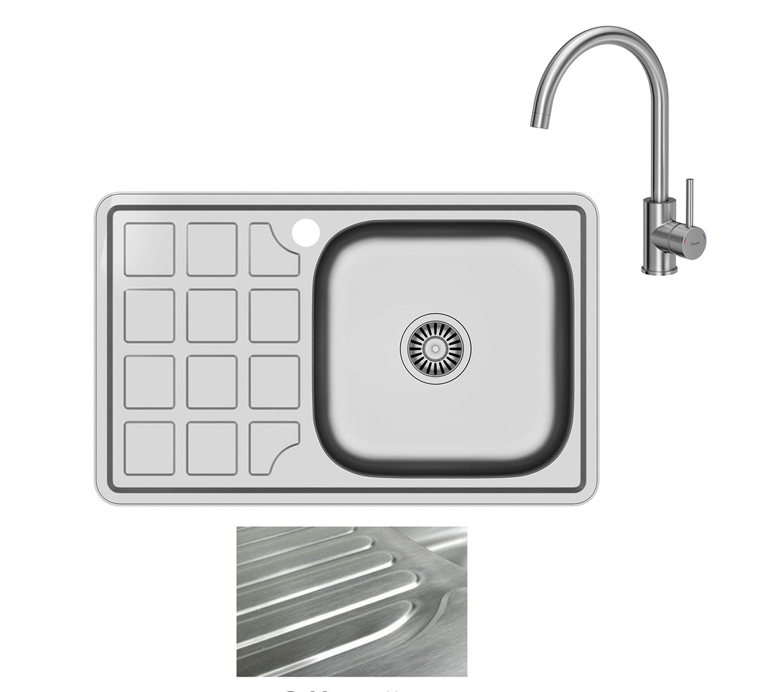 VBChome Einbauspüle mit Armatur 78x48 Satinstruktur ab 50er Unterschrank Edelstahl Küchenspüle Spüle