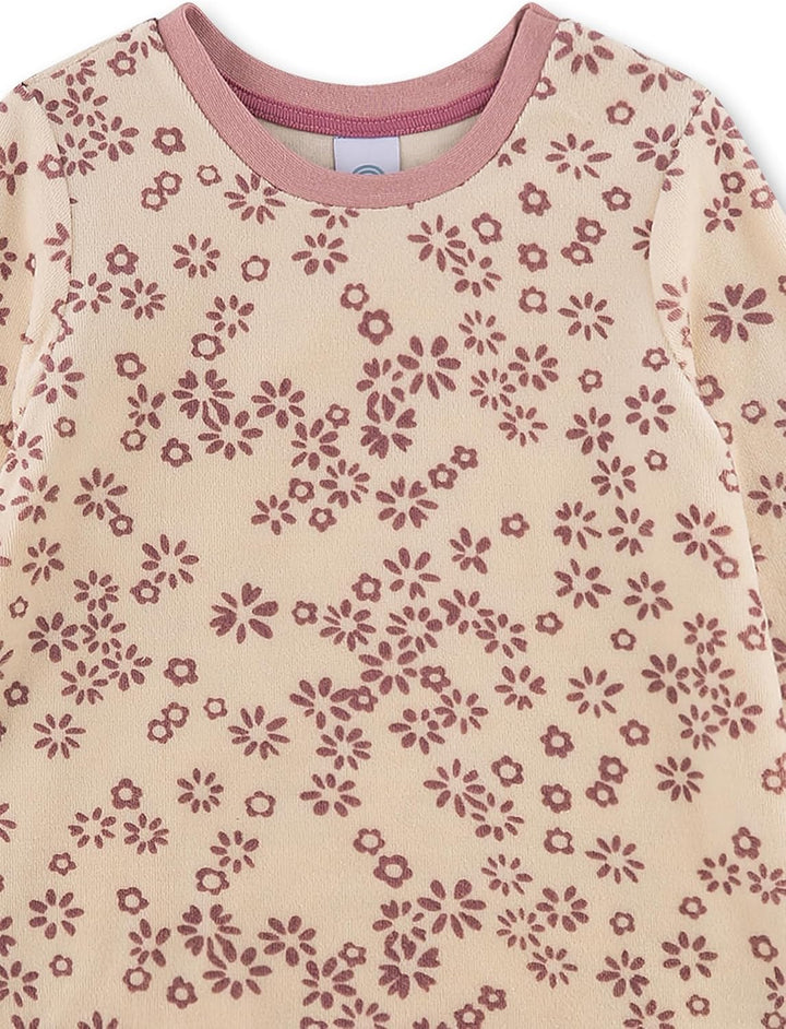 Sanetta Mädchen-Schlafanzug lang aus Nicki beige Blumen | Hochwertiger und bequemer Schlafanzug aus