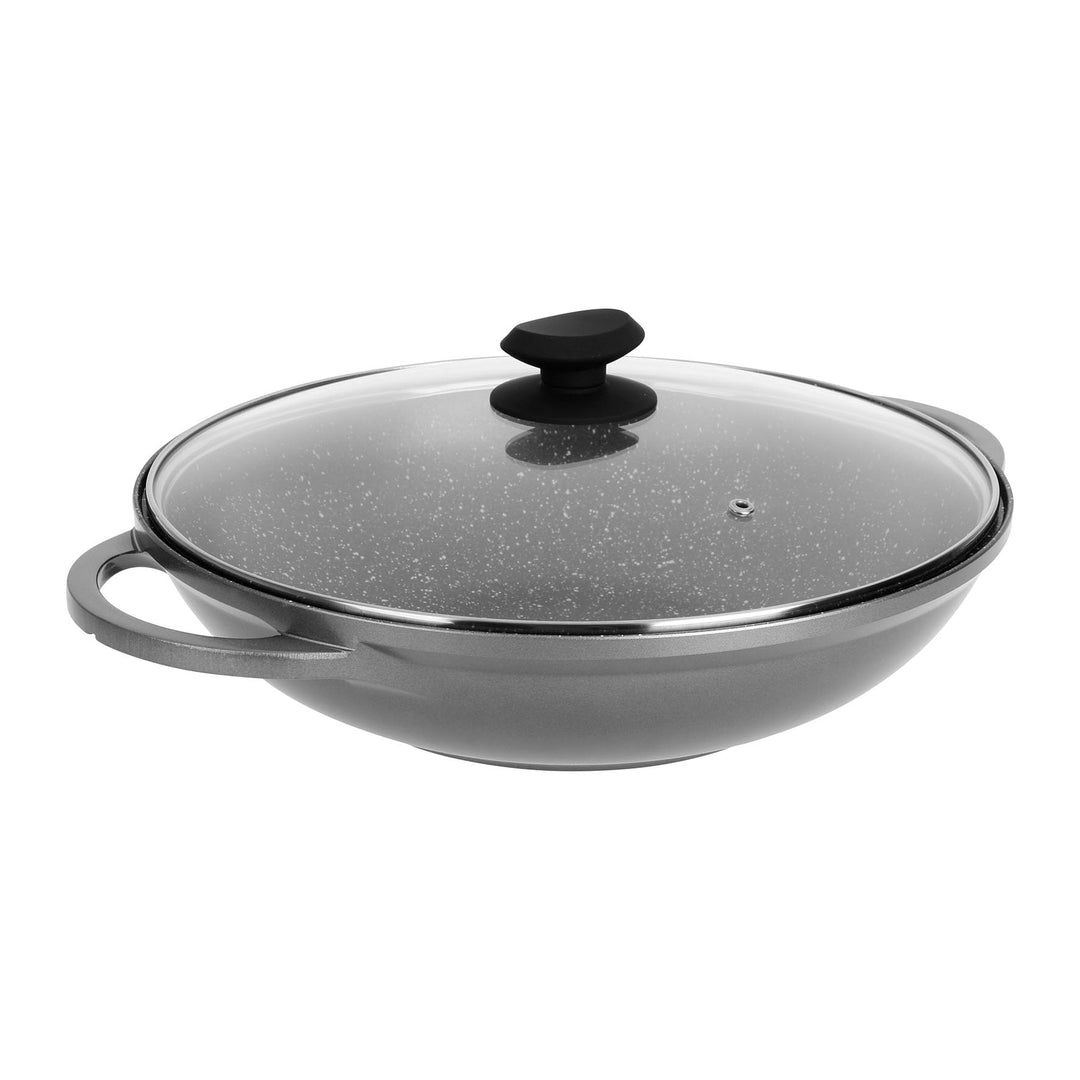 Sitram 714225 Wok, Aluguss, innen mit Steinoptik, Ø 32 cm, Höhe 8 cm, Antihaftbeschichtung, 2-lagig,