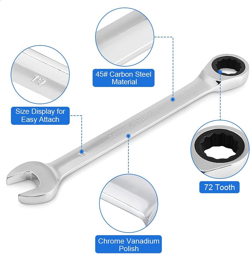 Ratschenschlüssel-Set, Gabelringschlüssel, 8 – 19 mm, 12-teilig, professionell, Ratschenschlüssel-Se