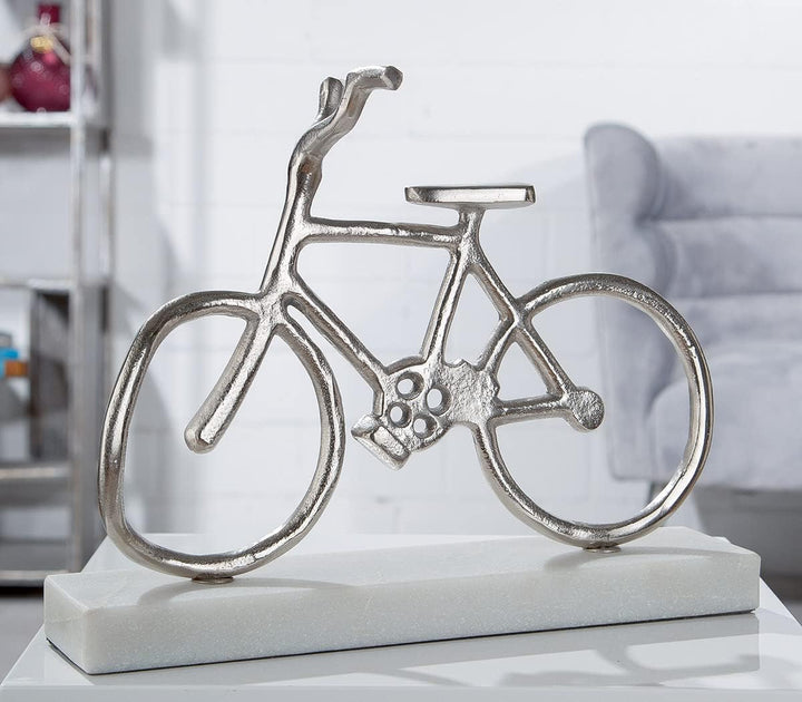GILDE Deko Objekt Skulptur - Fahrrad aus Aluminium auf Marmor Sockel - Breite 35 cm Höhe 28 cm