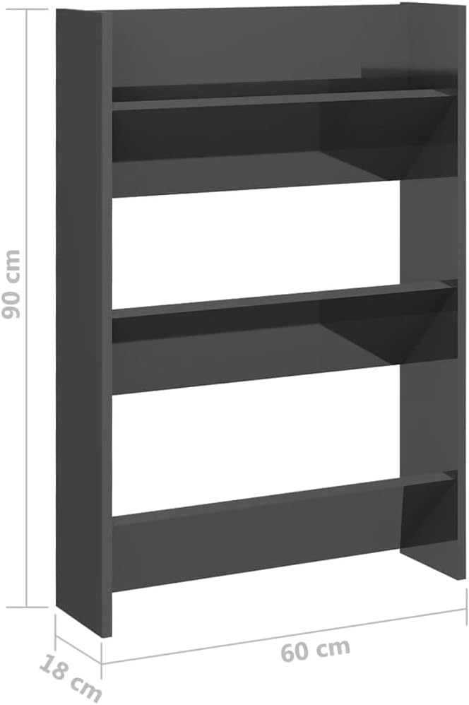homiuse 2 Stück Wand Schuhschrank 60x18x90 cm mit 3 Kippböden Schuhregal Hochglanz Grau Wandbefestig