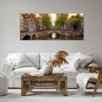 Wandbilder Dekoration Wohnzimmer Kanal Wasser Amsterdam Fahrrad Panorama Bilder auf Leinwand 120x50c