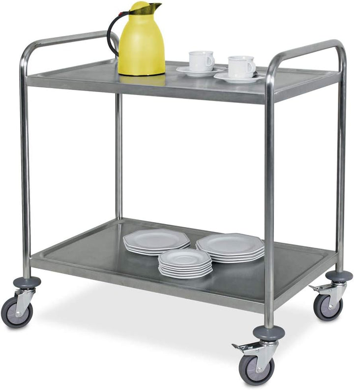 BRB 2 Servierwagen/Etagenwagen aus Edelstahl, 1x mit 2 Böden, 1x mit 3 Böden