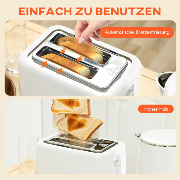 HOMCOM Wasserkocher Toaster Set Edelstahl 1,5L 2200W Wasserkocher automatischer mit Abschaltung 2 Sc