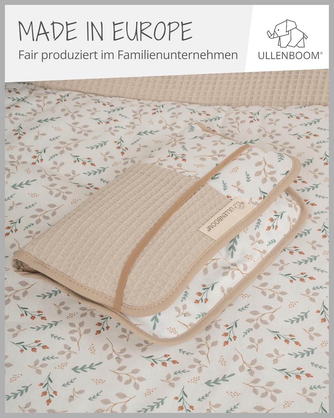 ULLENBOOM ® Windeltasche für unterwegs, Floral-Sand, Made in EU - Wickeltasche für bis zu 3 Windeln,