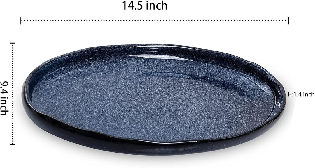 vicrays Servierplatte aus Keramik, extra gross, oval, 37,8 cm, Porzellan, Abendessenteller, langes S