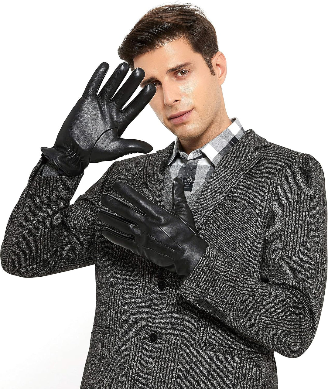 ZLUXURQ Herren Weiches Lammfell Leder Touchscreen Winter Fahrhandschuhe Kaschmir Gefüttert, bequem u