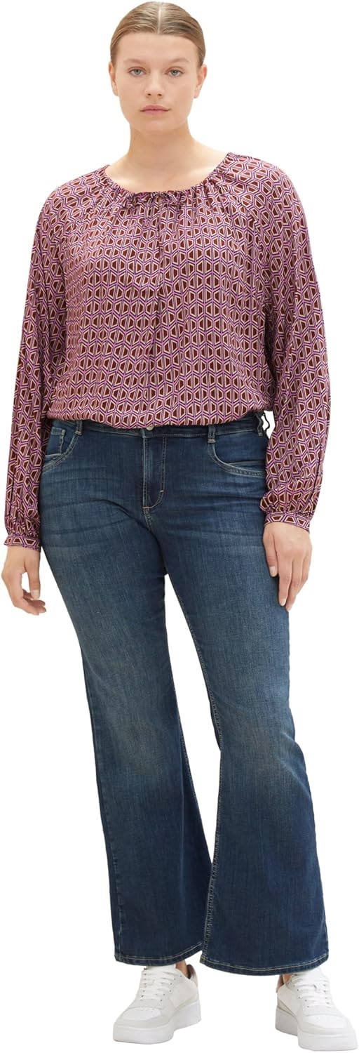 TOM TAILOR Damen Plussize Bluse, 33989 - Brown Geometrics Print