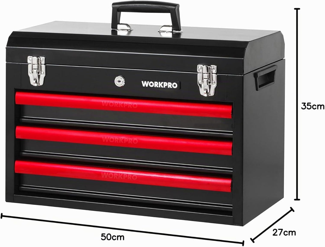 WORKPRO Werkzeugkoffer gross, 408tlg. Werkzeugsatz mit 3 Metall Schubladen, Heavy Duty Werkzeugschra
