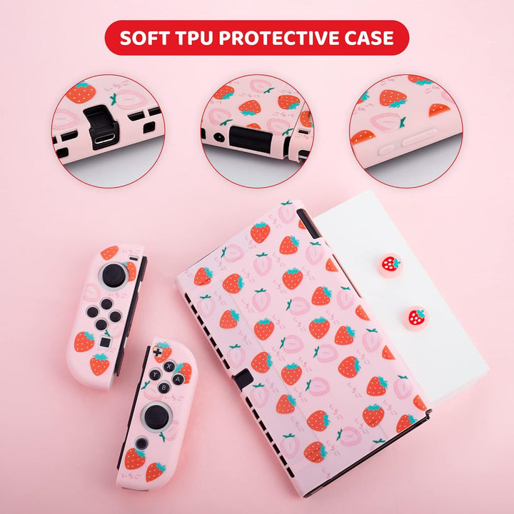 RHOTALL Strawberry Thema Tragetasche Set für Nintendo Switch OLED, süsses Zubehör Bundle für Switch