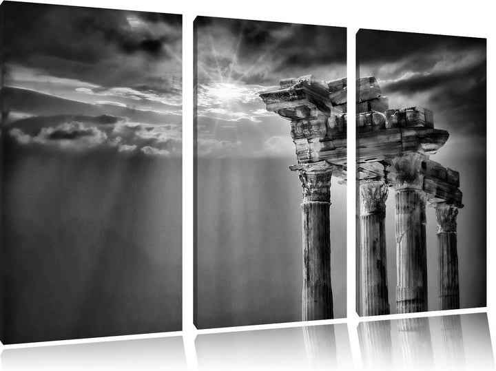 Pixxprint Antiker Apollontempel / 3-Teilig/Gesamtmass 120cm Leinwandbild bespannt auf Holzrahmen/Wan