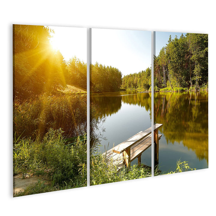islandburner Bild auf Leinwand Sommerlandschaft Waldsee Sonnenstrahlen Bilder Wandbilder Poster 130x