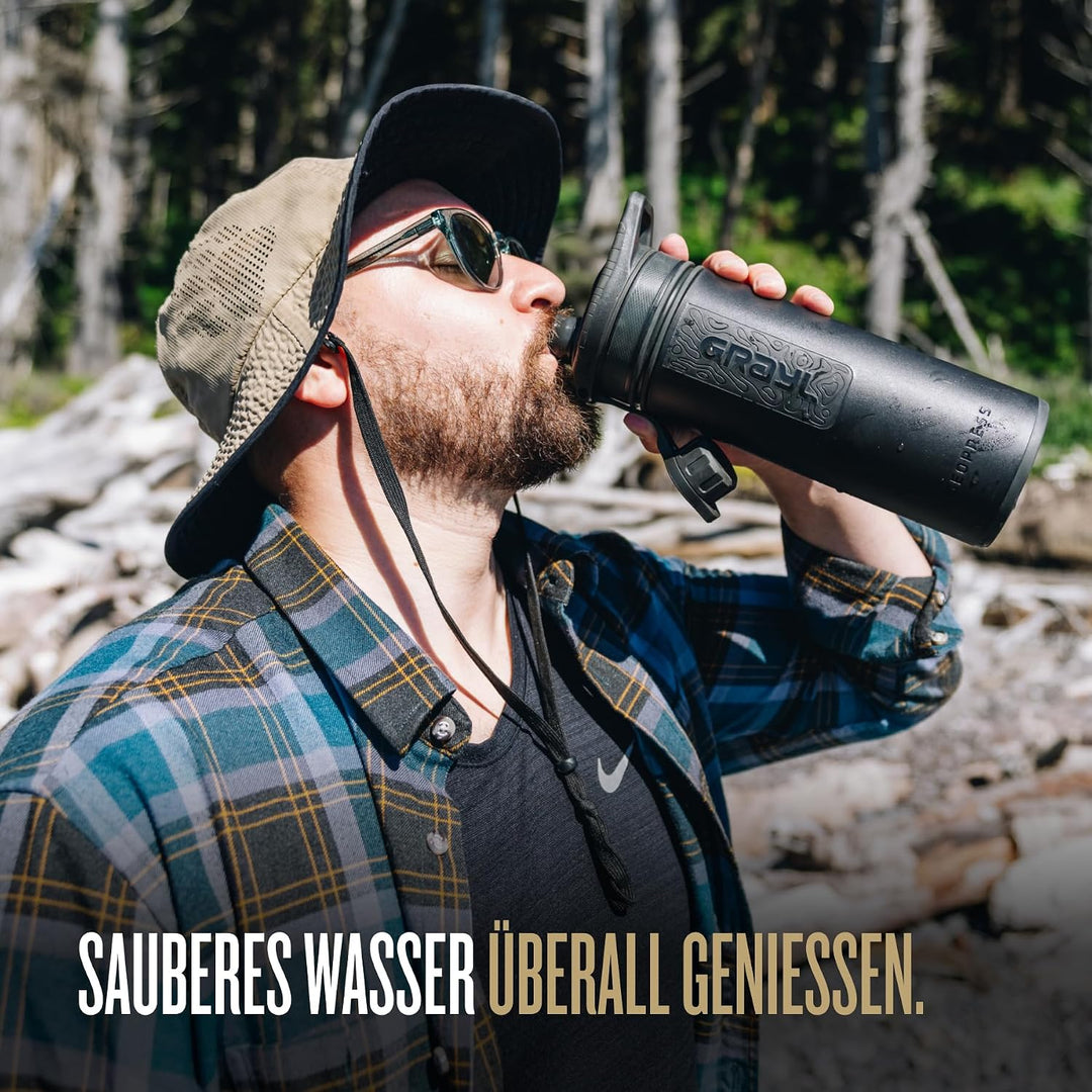 GRAYL GeoPress 24 oz Wasserfilterflasche – Filter für Wandern, Camping, Survival, Reisen Covert Blac