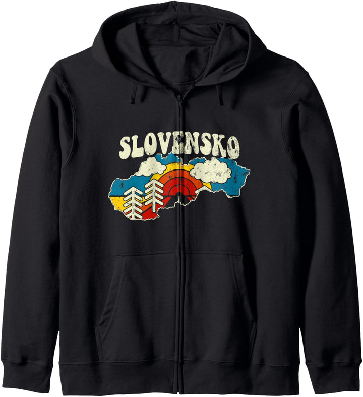 Slowakei Vintage Slowakische Landkarte Regenbogen Retro 70er Jahre Karte Kapuzenjacke