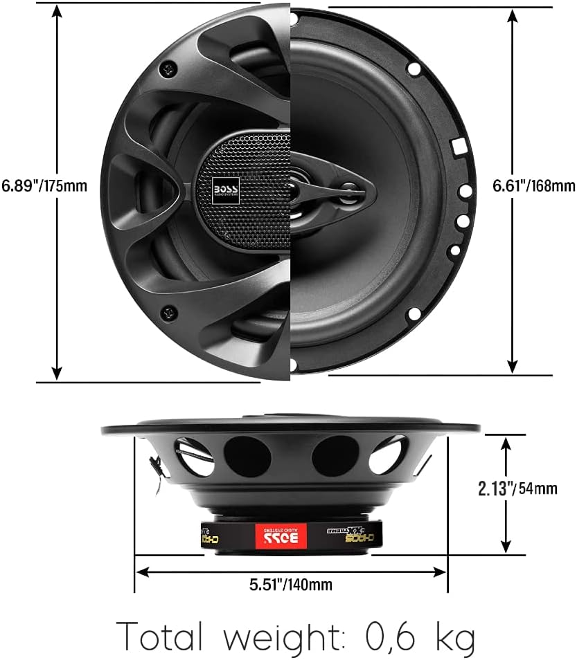 KIT Set FÜR BOSS Audio Systems CH6530B 2 Koaxiallautsprecher 3-Wege 16,5 cm 6,5" 150 Watt RMS 300 Wa