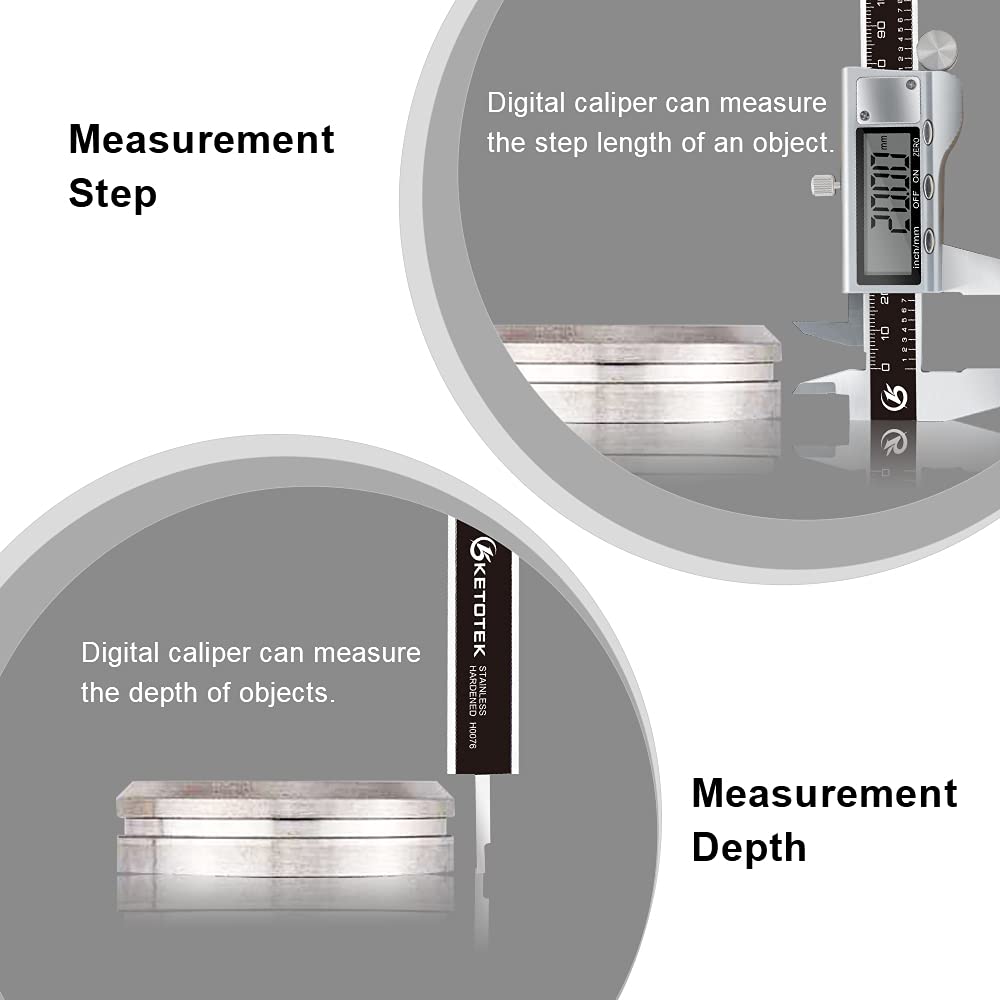 KETOTEK Messschieber Digital Schieblehre Edelstahl, 150mm / 6-Zoll Schublehre mit Ersatzbatterie, Ca