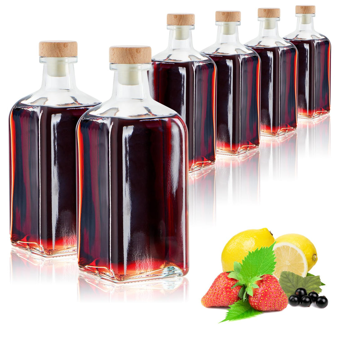 com-four® 6x Glasflasche 500 ml mit Korken - leere Flasche mit Korkenverschluss - Glasbehälter zum B