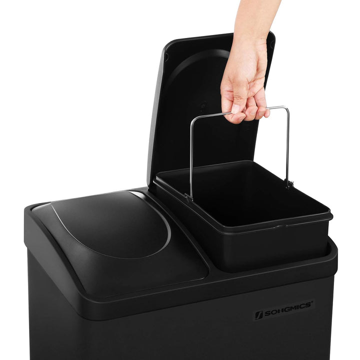 Songmics Mülleimer 30 Liter, Mülltrennung, 2 x 15 Liter, Abfalleimer, Treteimer mit Inneneimern, far