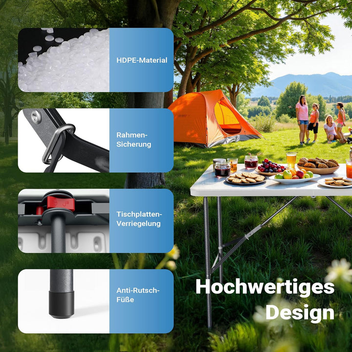 Wiltec Campingtisch klappbar 120x60x74 cm Klapptisch mit Tragegriff Partytisch Biertisch Gartentisch