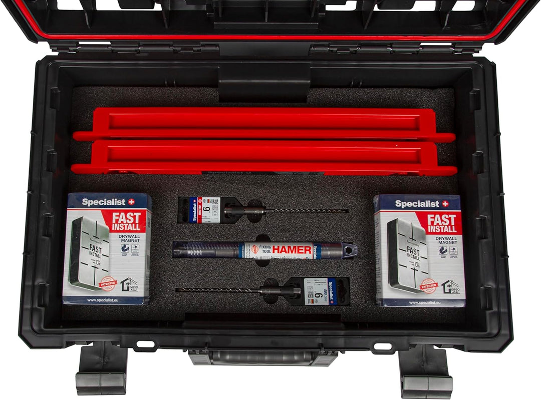 Specialist+ Trockenbau-Werkzeugset | x2 SPACER (50cm), x2 FAST INSTALL-Gipsmagnete, x1 HAMMER-Stecke