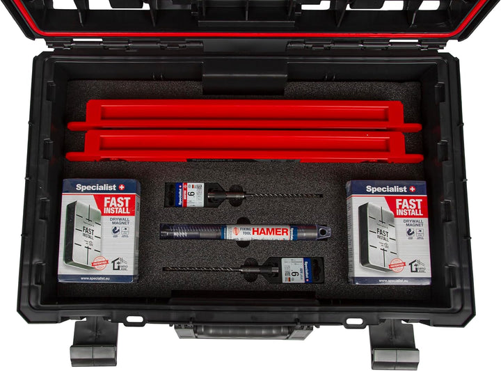 Specialist+ Trockenbau-Werkzeugset | x2 SPACER (50cm), x2 FAST INSTALL-Gipsmagnete, x1 HAMMER-Stecke