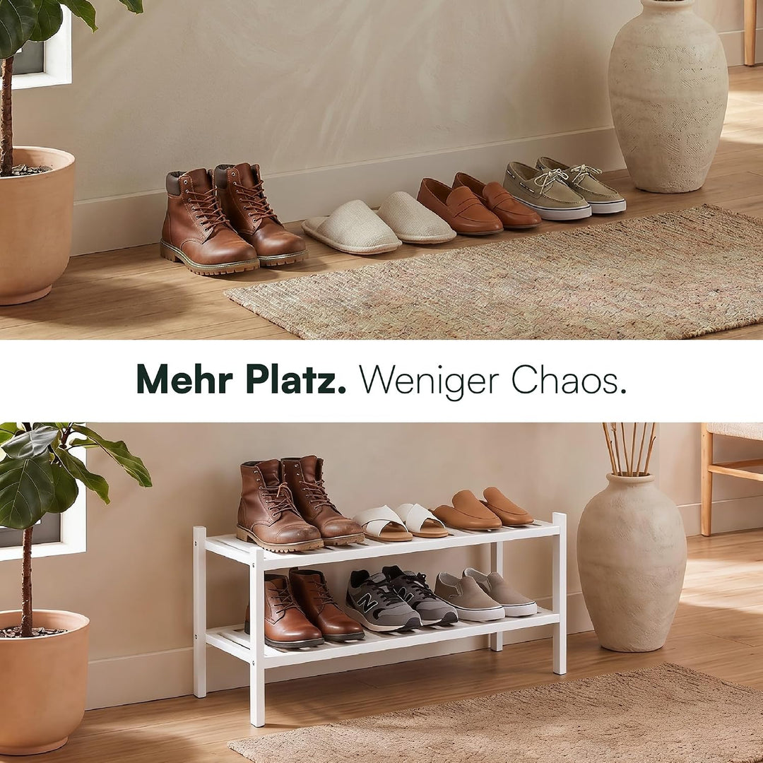 Schuhregal aus Bambus, Schuhablage mit 2 Ebenen, 68 x 28 x 32 cm, Erweiterbar Stapelbar, Schuhschran