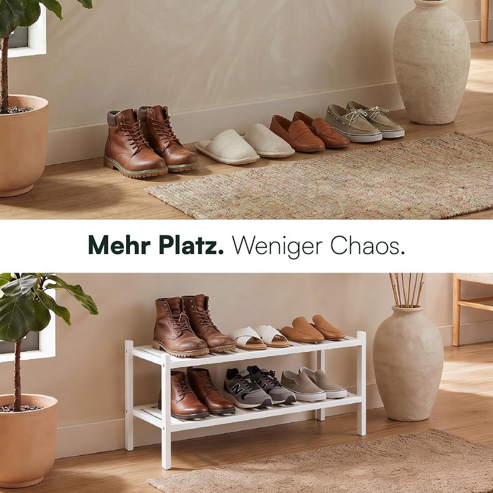 Schuhregal aus Bambus, Schuhablage mit 2 Ebenen, 68 x 28 x 32 cm, Erweiterbar Stapelbar, Schuhschran