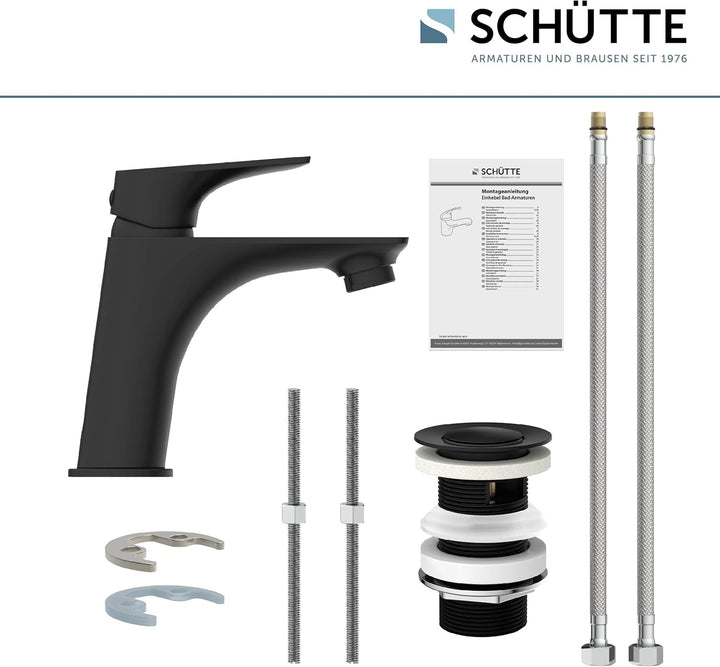 SCHÜTTE 33216 BOSTON Wasserhahn Bad Schwarz Matt, Waschtischarmatur, Mischbatterie Waschbecken Black