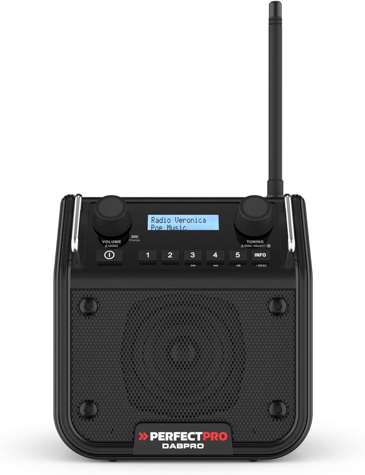 PerfectPro Baustellenradio DABPRO, DAB+ und UKW-Empfang, AUX-Eingang, MP3, Bluetooth, Netzstrom und