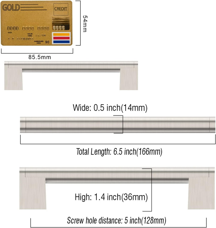 Amerdeco 10 Stück Möbelgriffe Edelstahl Gebürsteter Nickel 128mm Lochabstand Schrankgriffe für Küche