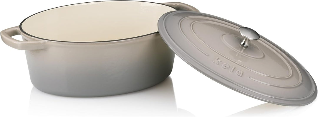 kela Bräter Gusseisen oval 4 Liter, Dutch Oven CALIDO, Induktion Gussbräter mit Deckel, Gusseisen To