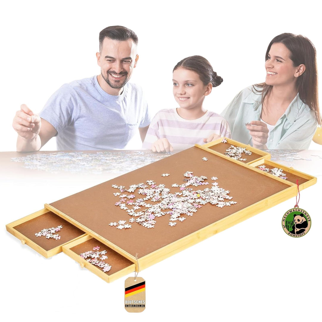 Floordirekt Puzzletisch mit Schubladen, 76x57cm Tragbares puzzlebrett für Puzzle bis 1000 aus Bambus