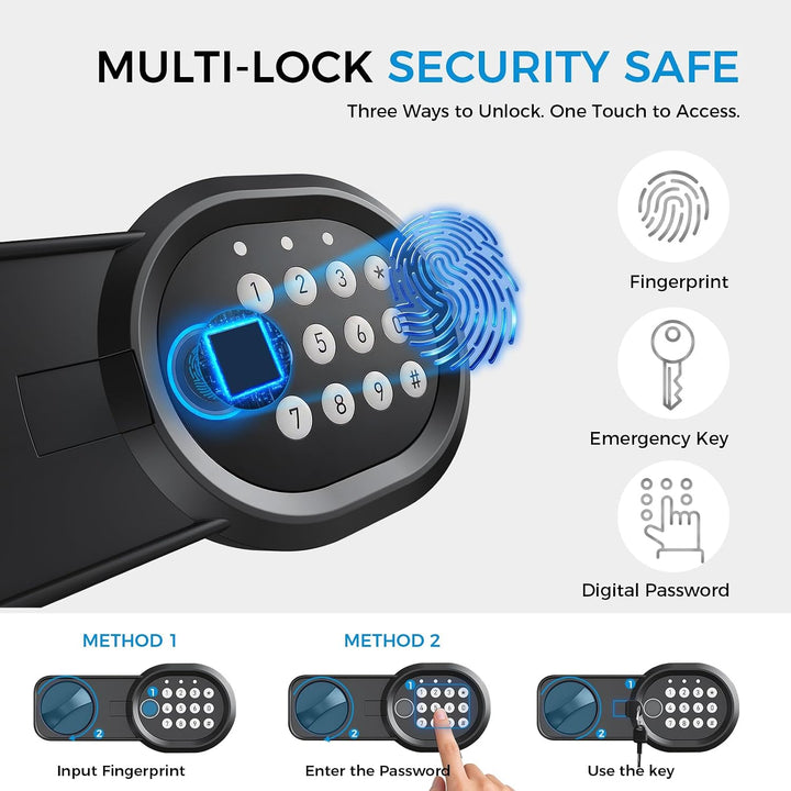 GTPLAYER Tresor für Zuhause, Mini Sicherheitstresor LED-Beleuchtung mit Fingerabdruck, Zahlencode, N