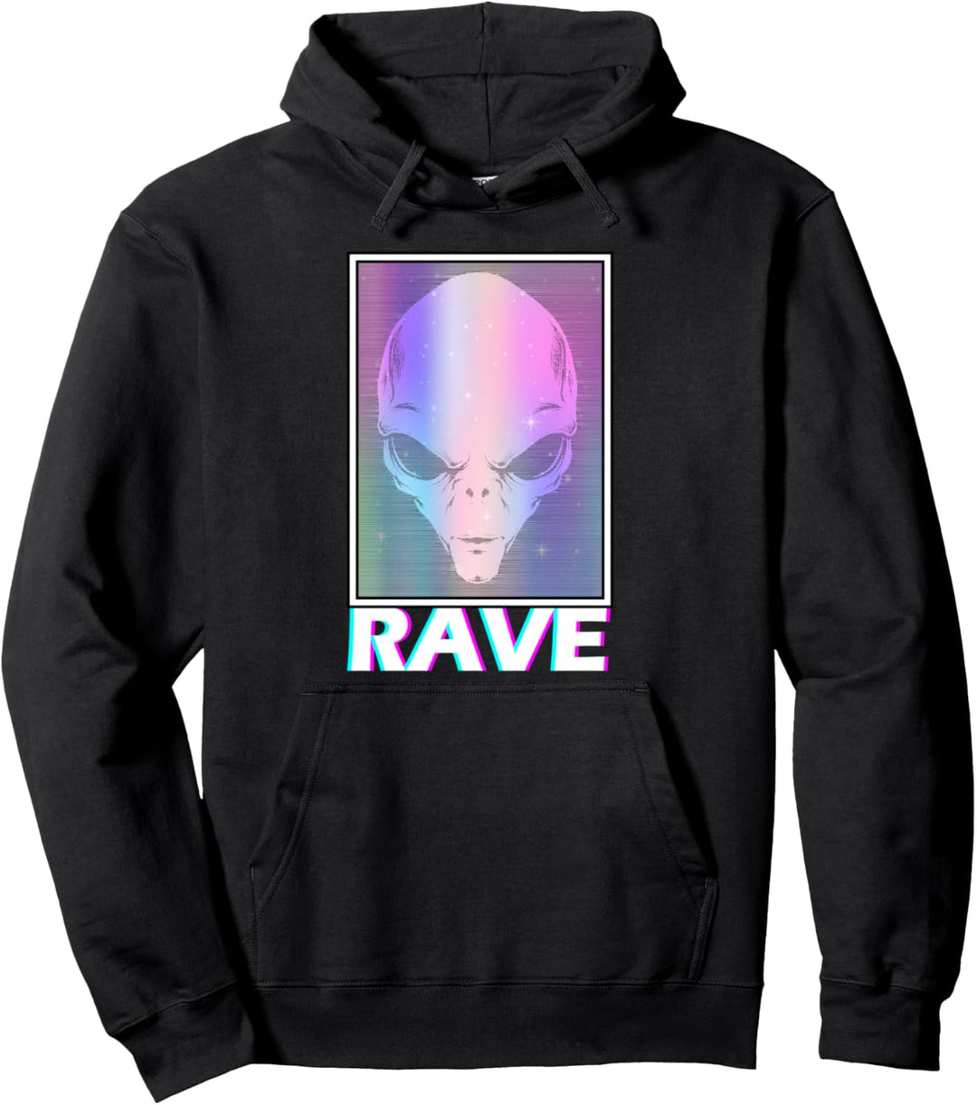 Alien Rave Vaporwave Aesthetic 80er 90er Alien Techno Rave Pullover Hoodie