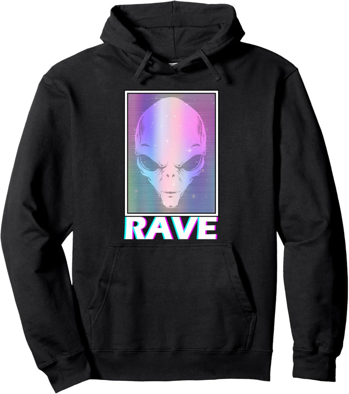 Alien Rave Vaporwave Aesthetic 80er 90er Alien Techno Rave Pullover Hoodie