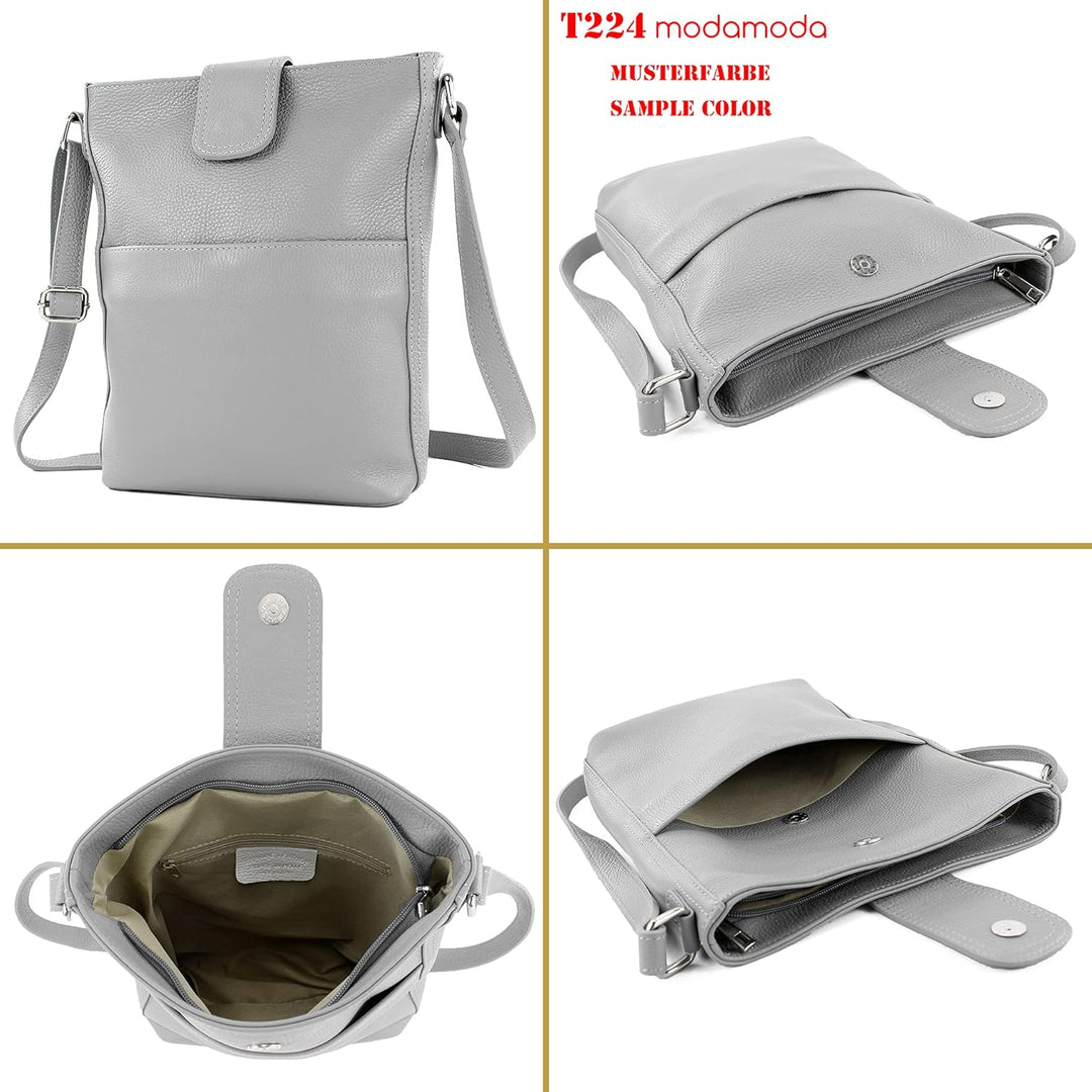 modamoda de - T224 - ital. Umhängetasche Schultertasche Medium aus Leder Senfgelb, Senfgelb