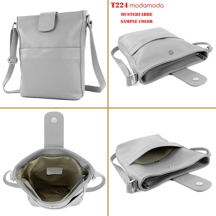 modamoda de - T224 - ital. Umhängetasche Schultertasche Medium aus Leder Senfgelb, Senfgelb