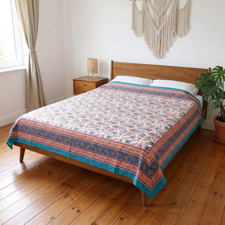 GURU SHOP Blockdruck Tagesdecke, Bett &amp; Sofaüberwurf, Handgearbeiteter Wandbehang, Wandtuch - Design