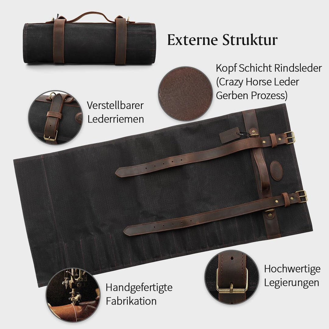 XINZUO Messertasche, Profi Koch Rolltasche, Universal Etui für Koch 12 Slots, 16oz gewachstes Segelt