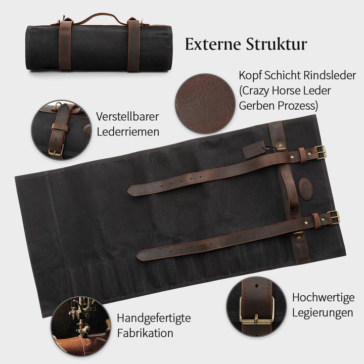 XINZUO Messertasche, Profi Koch Rolltasche, Universal Etui für Koch 12 Slots, 16oz gewachstes Segelt