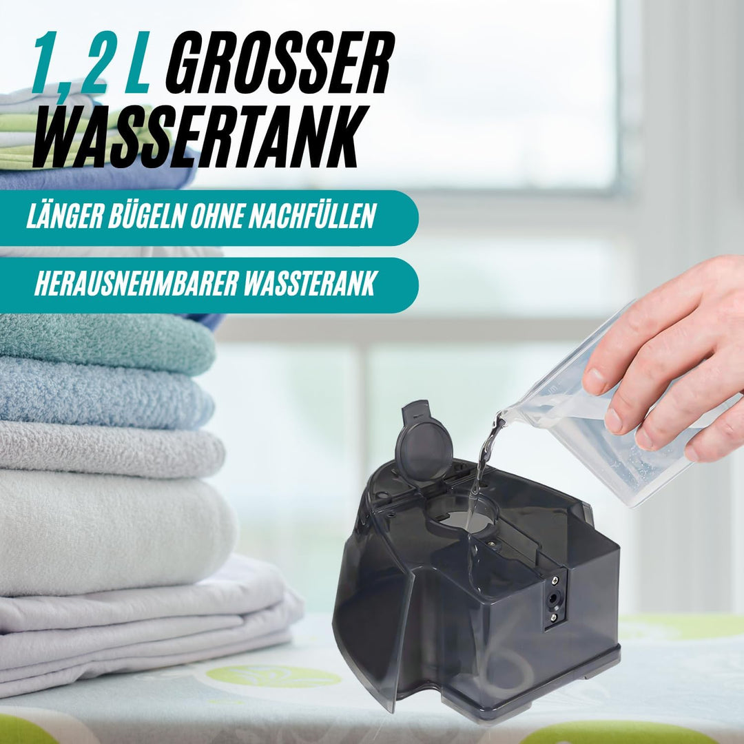 RYER Dampfbügeleisen mit Dampfstation – Keramiksohle, 375 g/min Steam-Jet, 1,2 L Wassertank, Anti-Tr