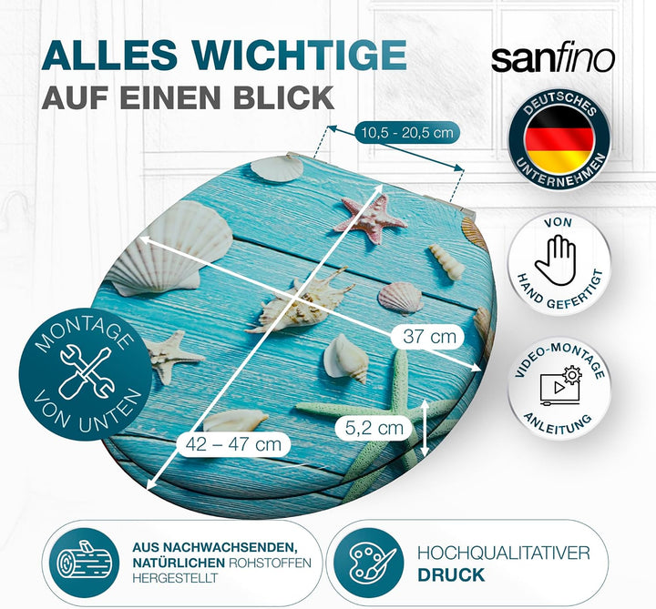 SANFINO® Premium WC Sitz mit Absenkautomatik – hochwertige Toilettendeckel aus Holz, viele bunte Mot