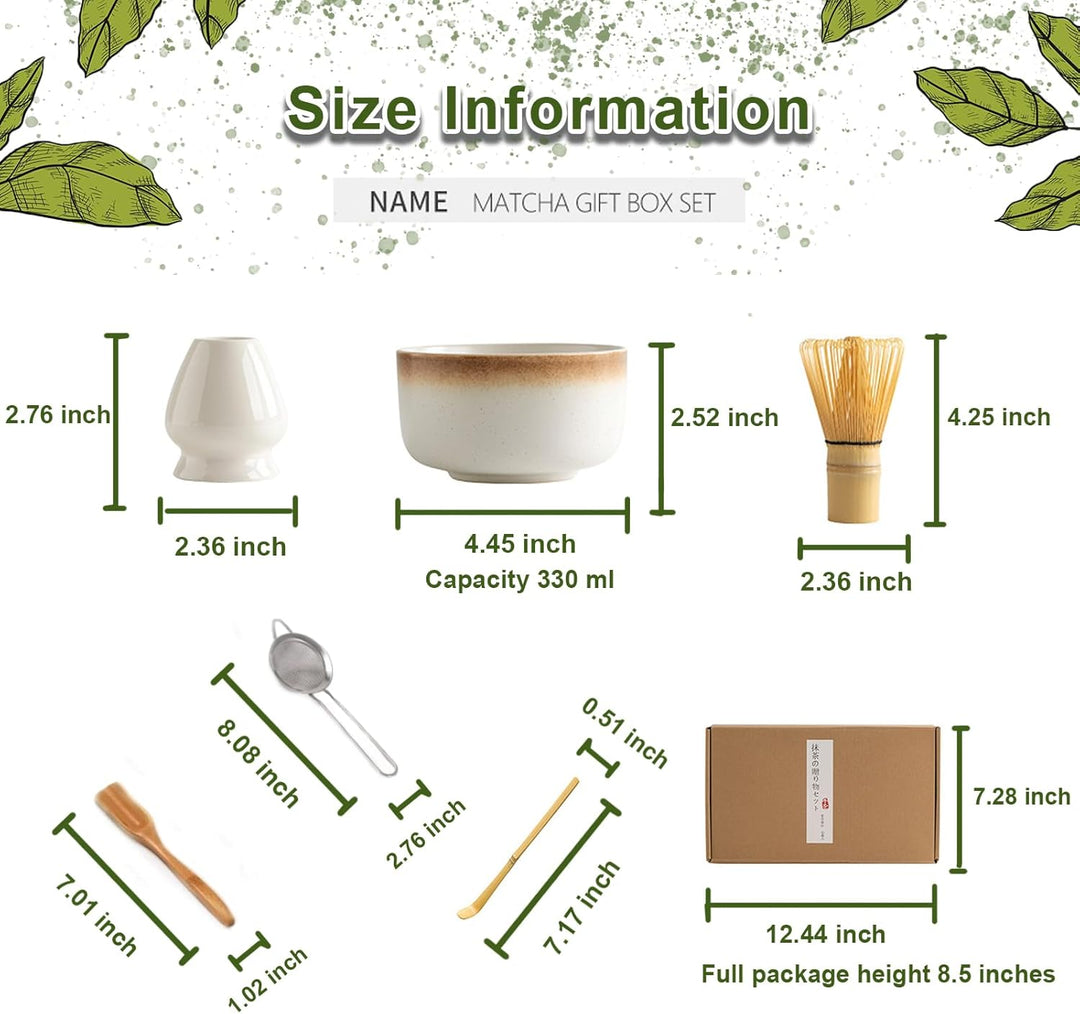 Matcha Set, 6-teilig mit Sieb, Matcha Besen, Keramik Matcha Schale, Matcha Tee Chasen Whisk und Teel