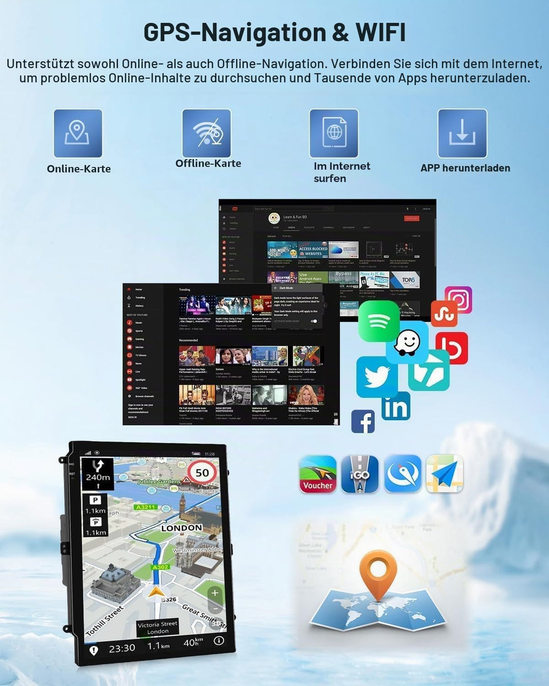CAMECHO 2G+64G Android 15 Autoradio für Ford Ranger PX 2011-2015, mit Carplay Wireless Android Auto,