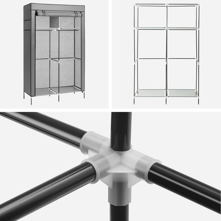 Faltschrank 108x45x170 cm Stoffkleiderschrank mit Reissverschluss und Kleiderstange, Seitentasche &