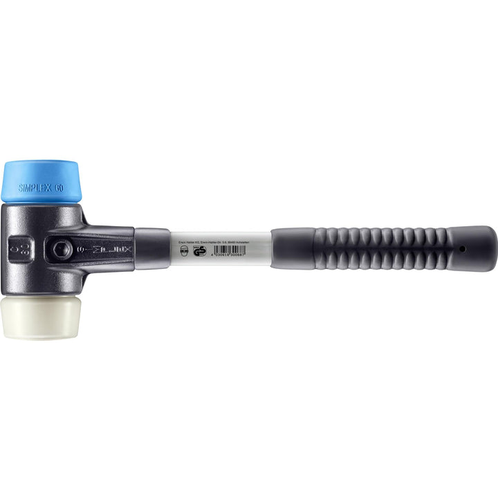 SIMPLEX-Schonhammer, TPE-soft/Nylon; mit verstärktem Tempergussgehäuse und Fiberglasstiel | D=60 mm