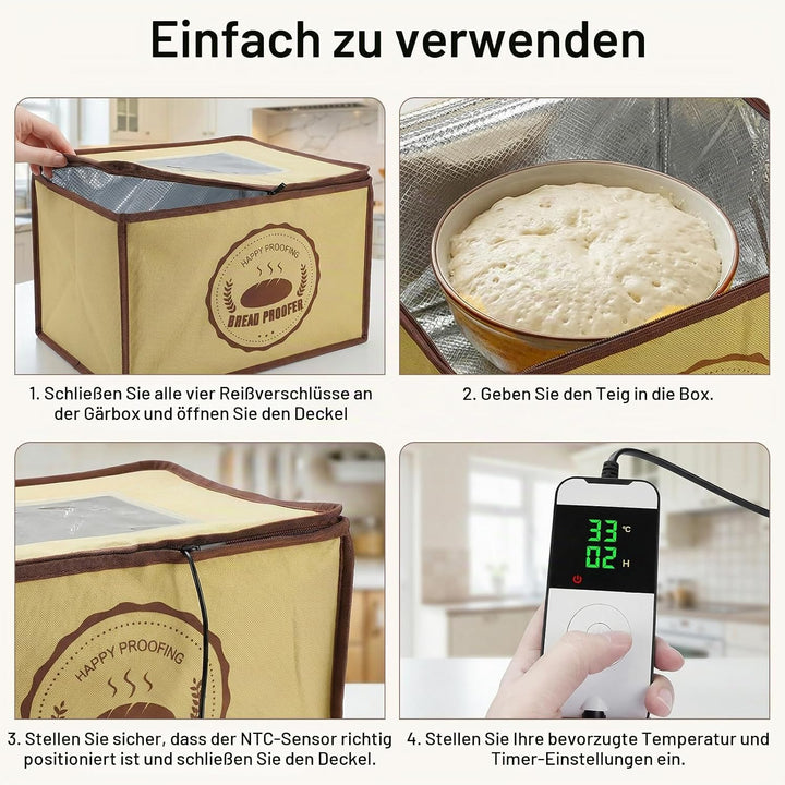 Gärbox Sauerteig mit Heizung, Faltbarer Elektrischer Brot Gärschrank mit NTC Temperatursensor 10-45°