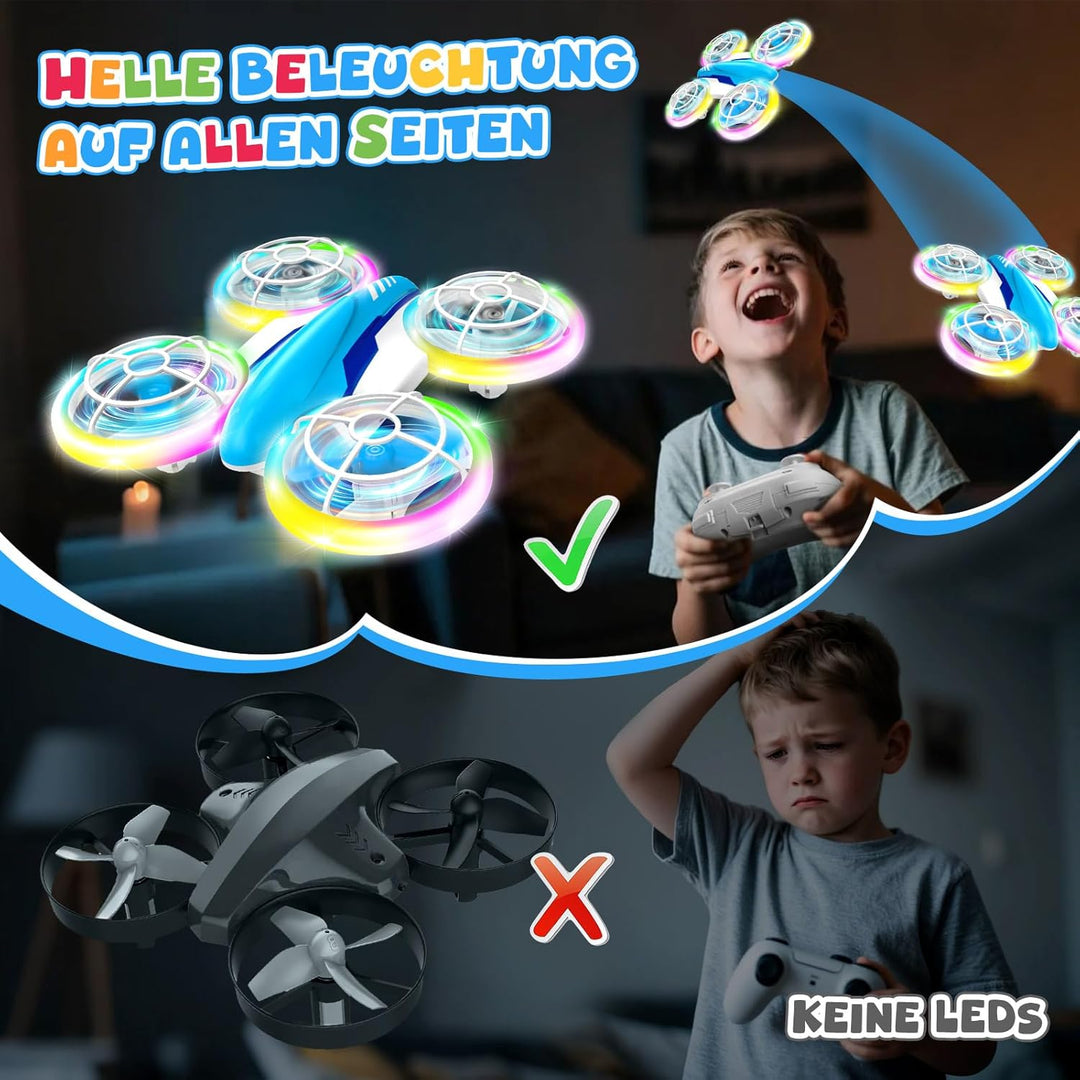 RC Drohne für Kinder 6-14 Jahre mit LED-Beleuchtung, 360° Flips & Ein-Knopf-Landung - Quadrocopter S