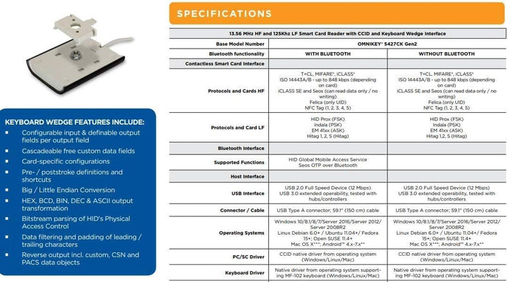 Omnikey R5427 Contactless RFID - USB CK Gen2, 13.56 MHz og 125 kHz, R54270101 (CK Gen2,13,56 MHz og